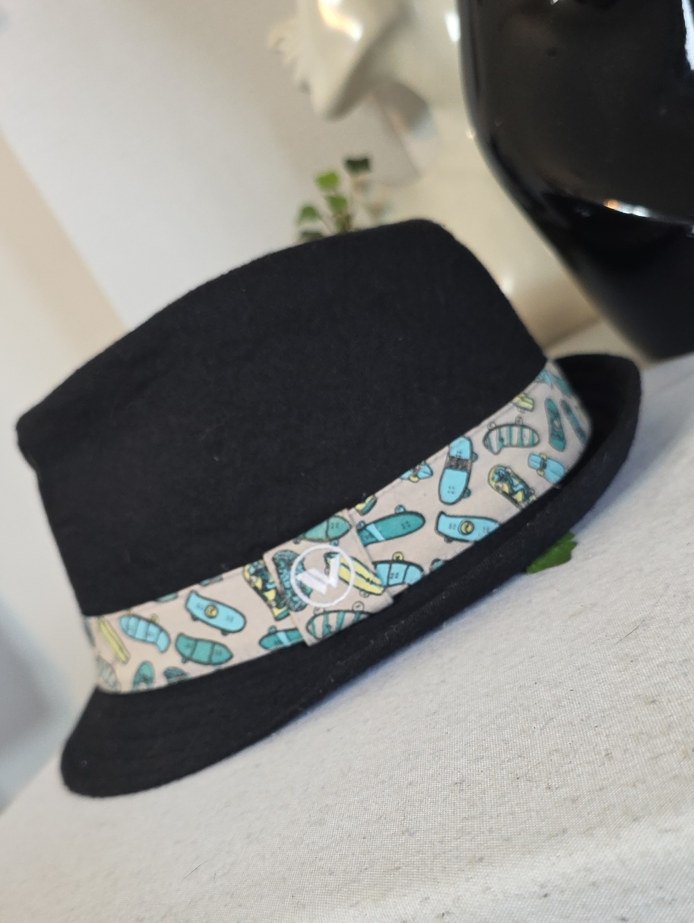 Black Youth Fedora Hat Skateboards Pattern Band Size 4-16 Unisex